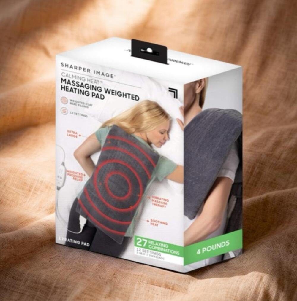 Sharper Image Calming Heat Massaging Weighted Heating Pad 12x24 12 Setting Gray